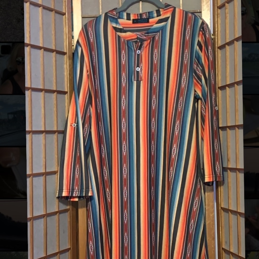 MEDIUM FASHION EXPRESS STRIPED WESTERN TUNIC DRESS SOUTHWESTERN